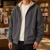 Olivier Sherpa-Lined Hoodie - Zippered Lambswool Jacket