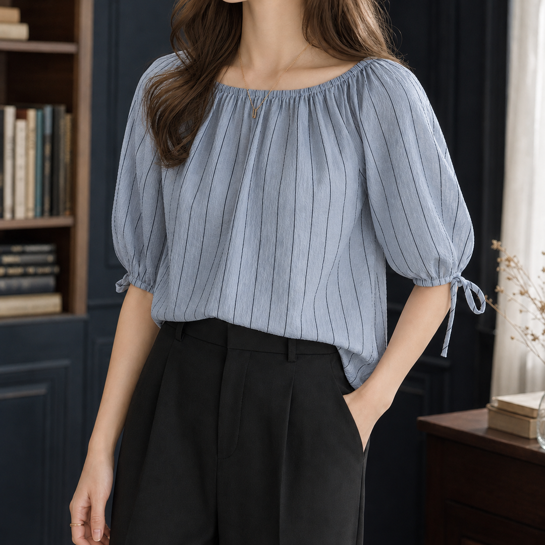 Isla-June Gathered Top - Blue