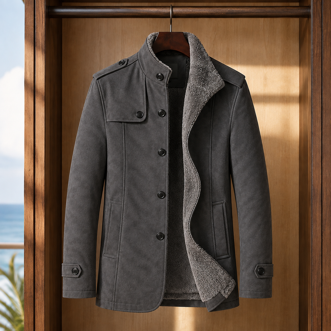 Soren-Grey Suede Overcoat - Boulder Gray