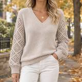 Solene-Pearl Openwork Sweater - Apricot