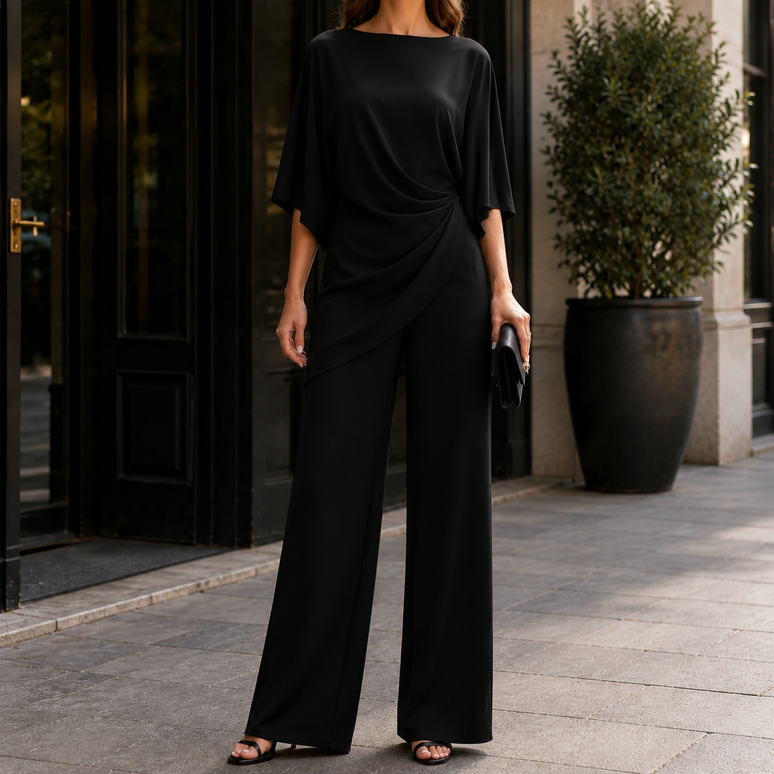 Katia-Sage Draped Set - Black