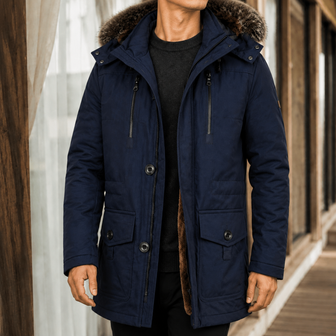 Byron-Tate Hooded Overcoat - Dark Blue