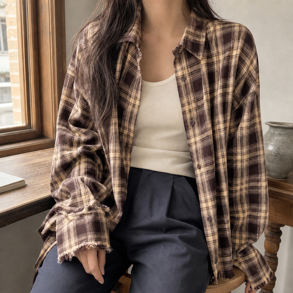Ascelin Plaid Overshirt - Brown Check