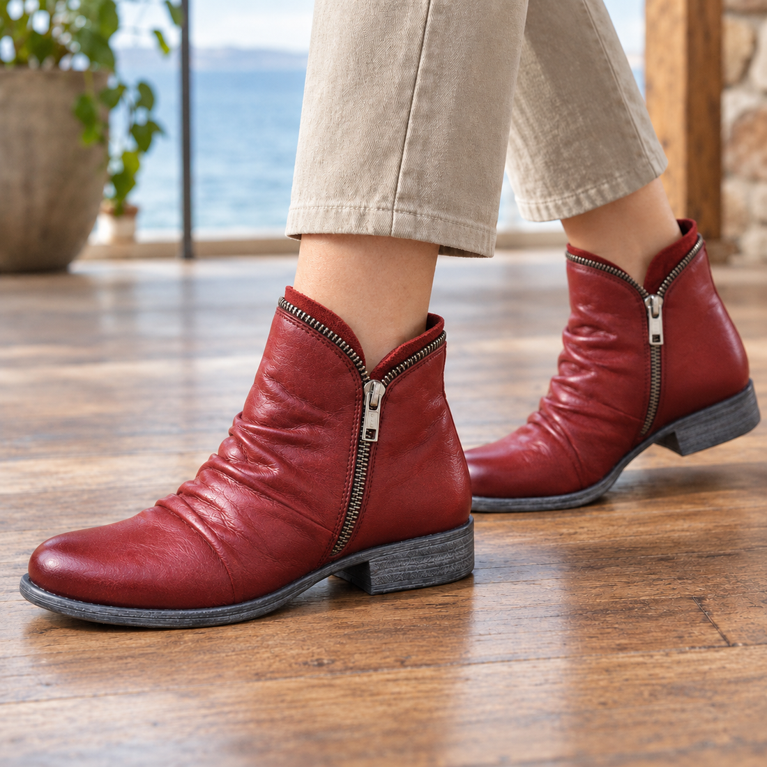 Piccini Side Zip Boots - Red