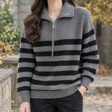 Constance-Jade Striped Zip Sweater - Gray