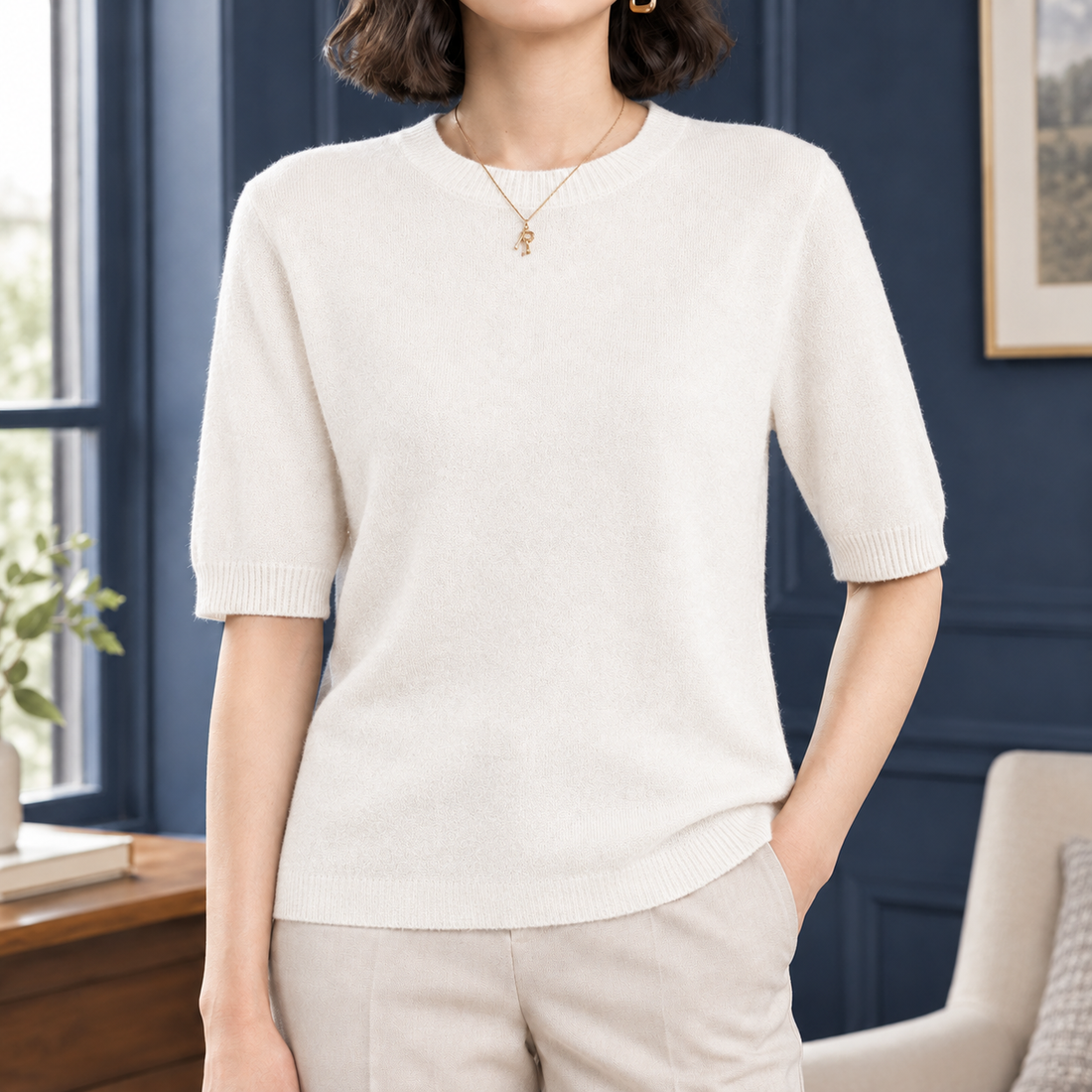 Aubrey-Jane Crew Neck Sweater - White
