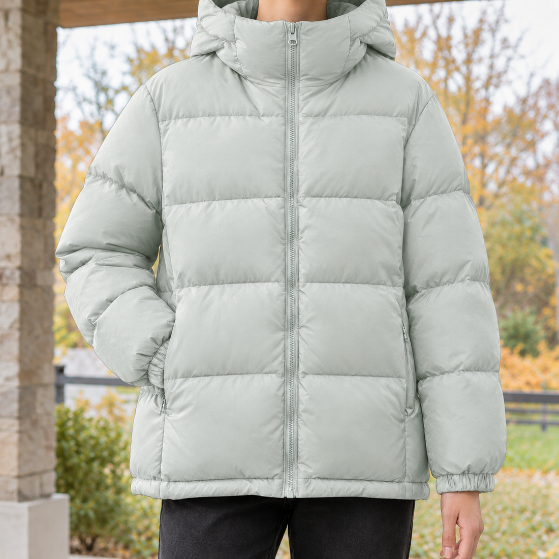 Tabitha-June Hooded Puffer Jacket - Light Milk Green