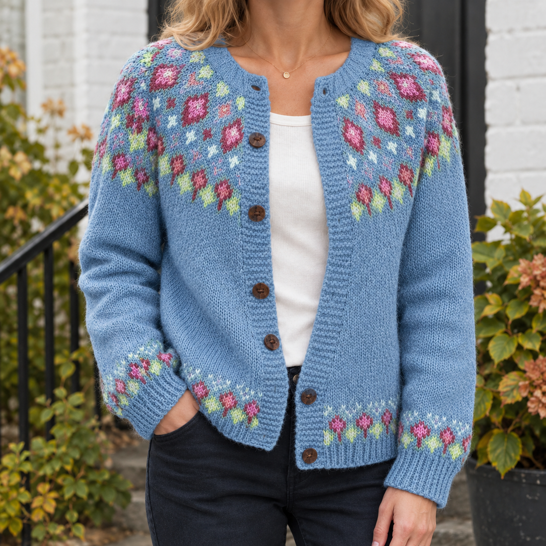 Adrienne Jacquard Cardigan - Peacock Blue