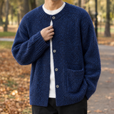 Emilio-West Textured Cardigan - Marbled Navy Blue