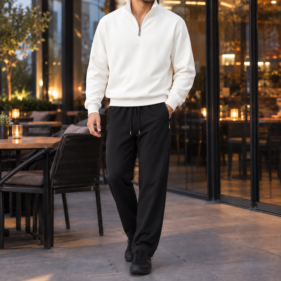 Tyler-Grant Half-Zip Set - Pure White Straight