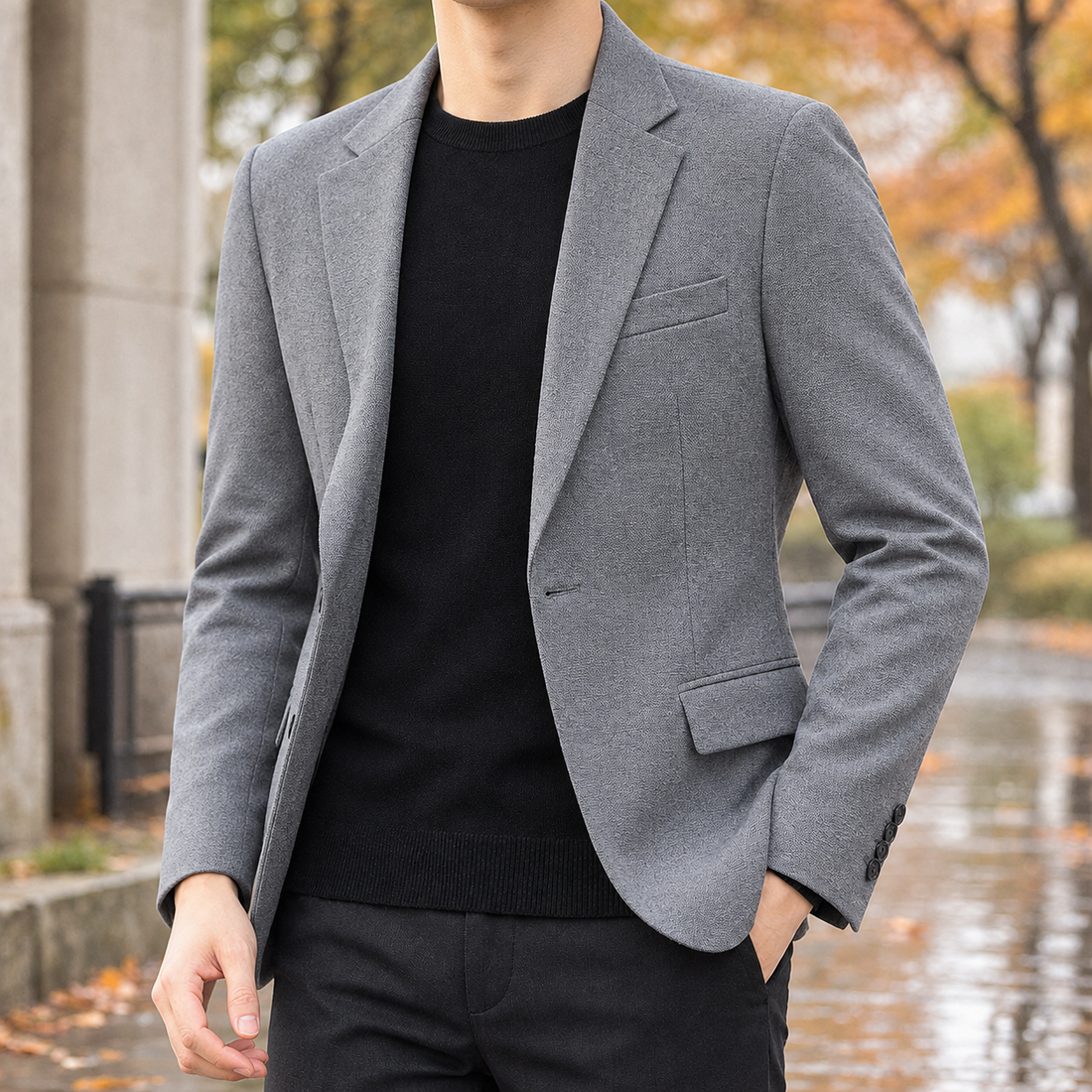 Esteban-Grey Slim Blazer - Black White