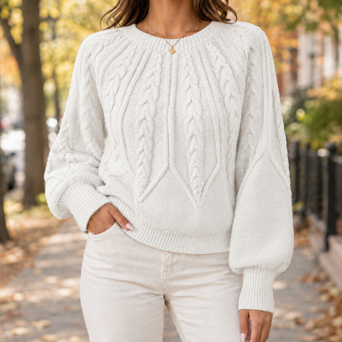 Isabeau-Jane Cable Knit Sweater - White