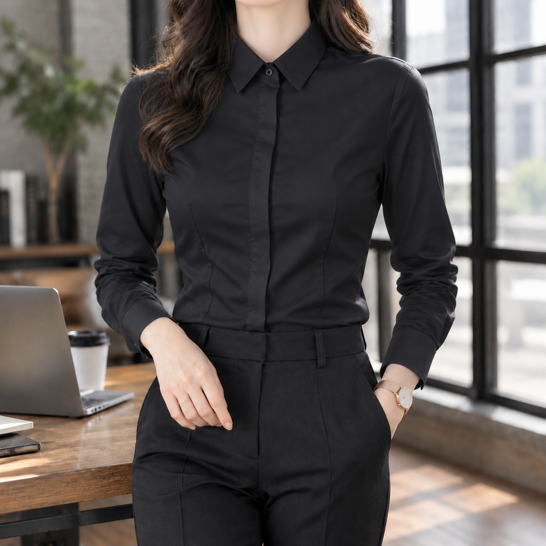 Hyacinth Tailored Shirt - Black (long sleeve) 2