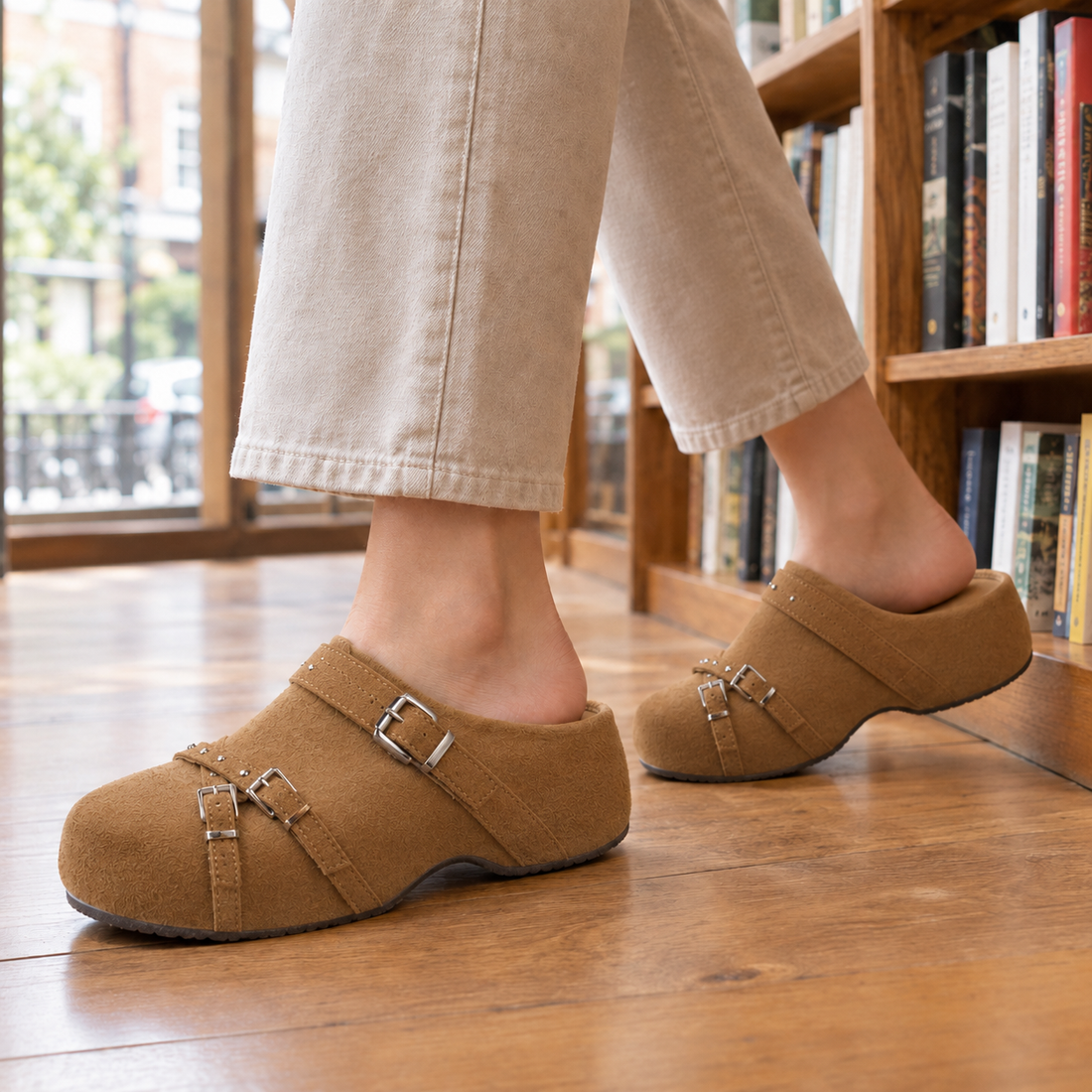 Vitale Buckle Mules - Camel