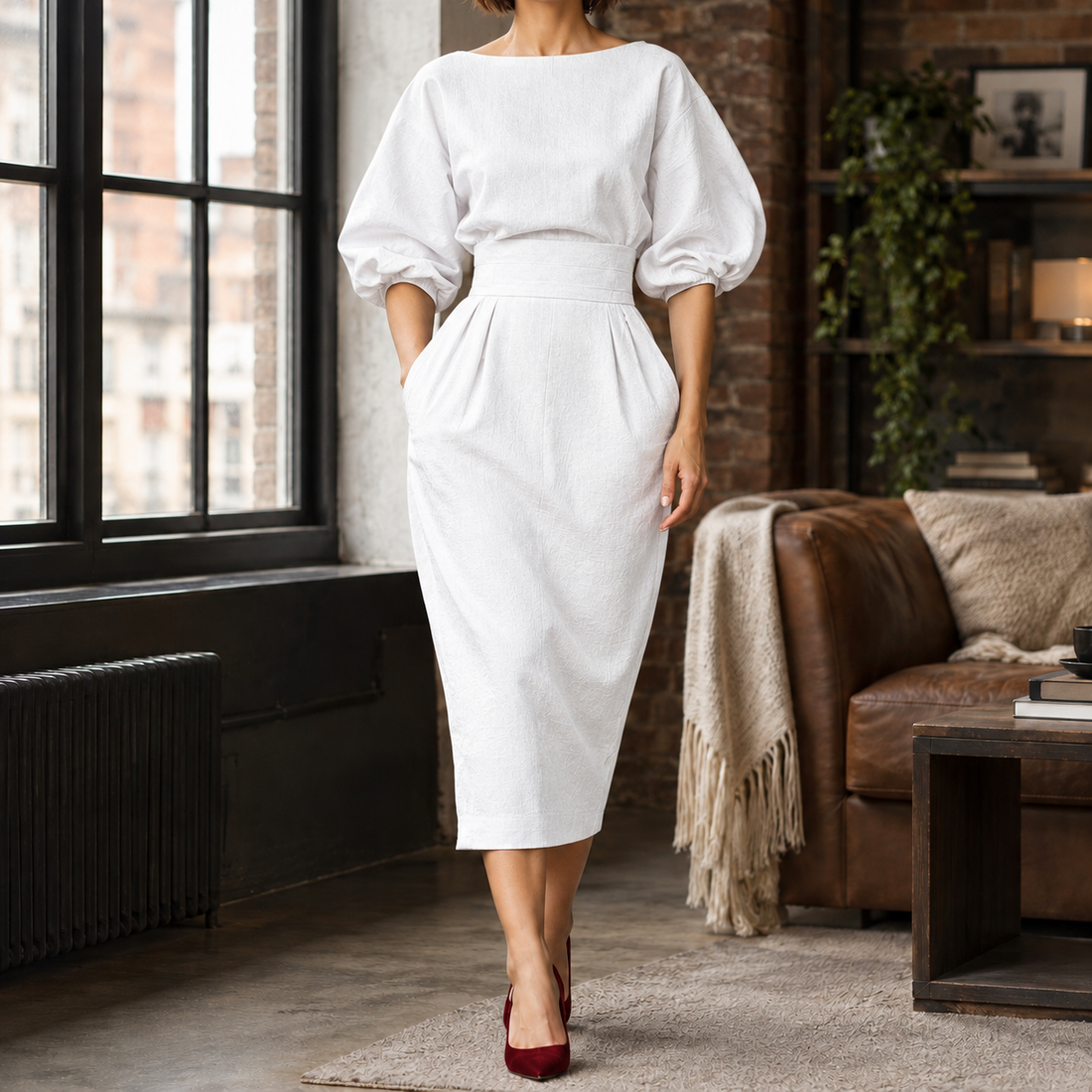Stacey-Claire Pleated Midi Dress - White