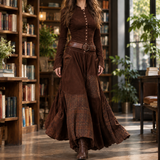 Celine-Rose Belted Maxi Dress - Brown