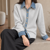 Zoe Denim Trim Cardigan - Light Gray