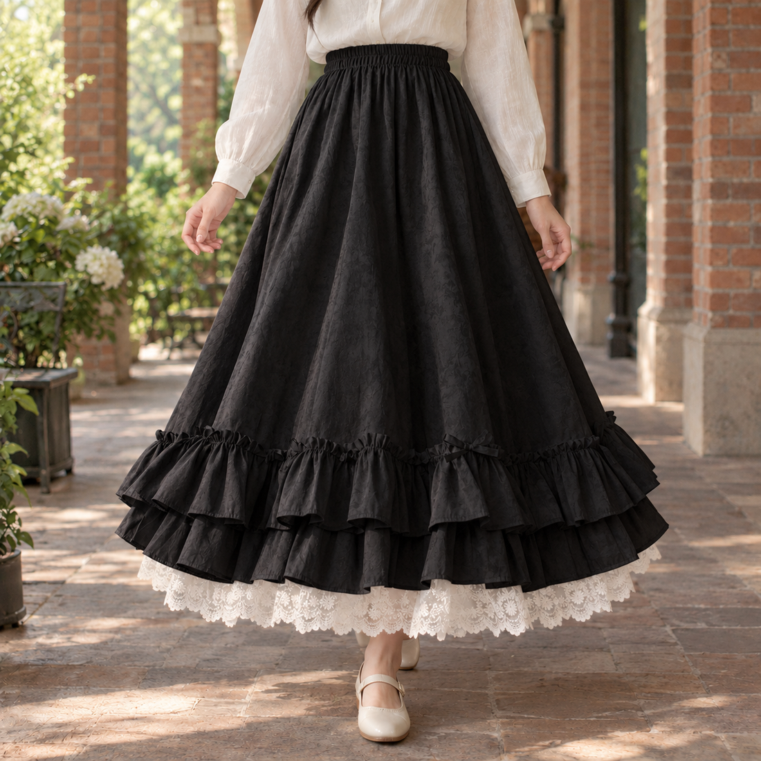 Leontine-Marie Tiered Maxi Skirt - Black