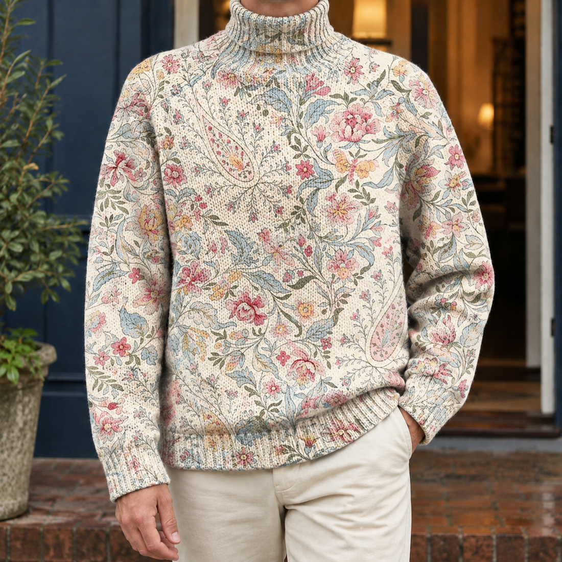 Ardan-Grey Printed Sweater - Ivory Botanical