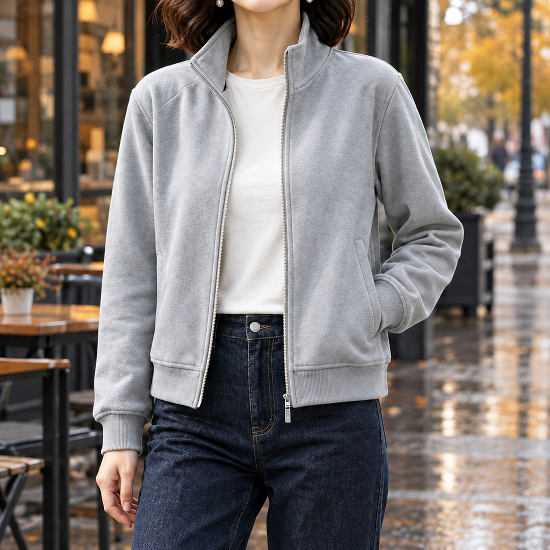 Theodora-Skye Stand Collar Jacket - Gray