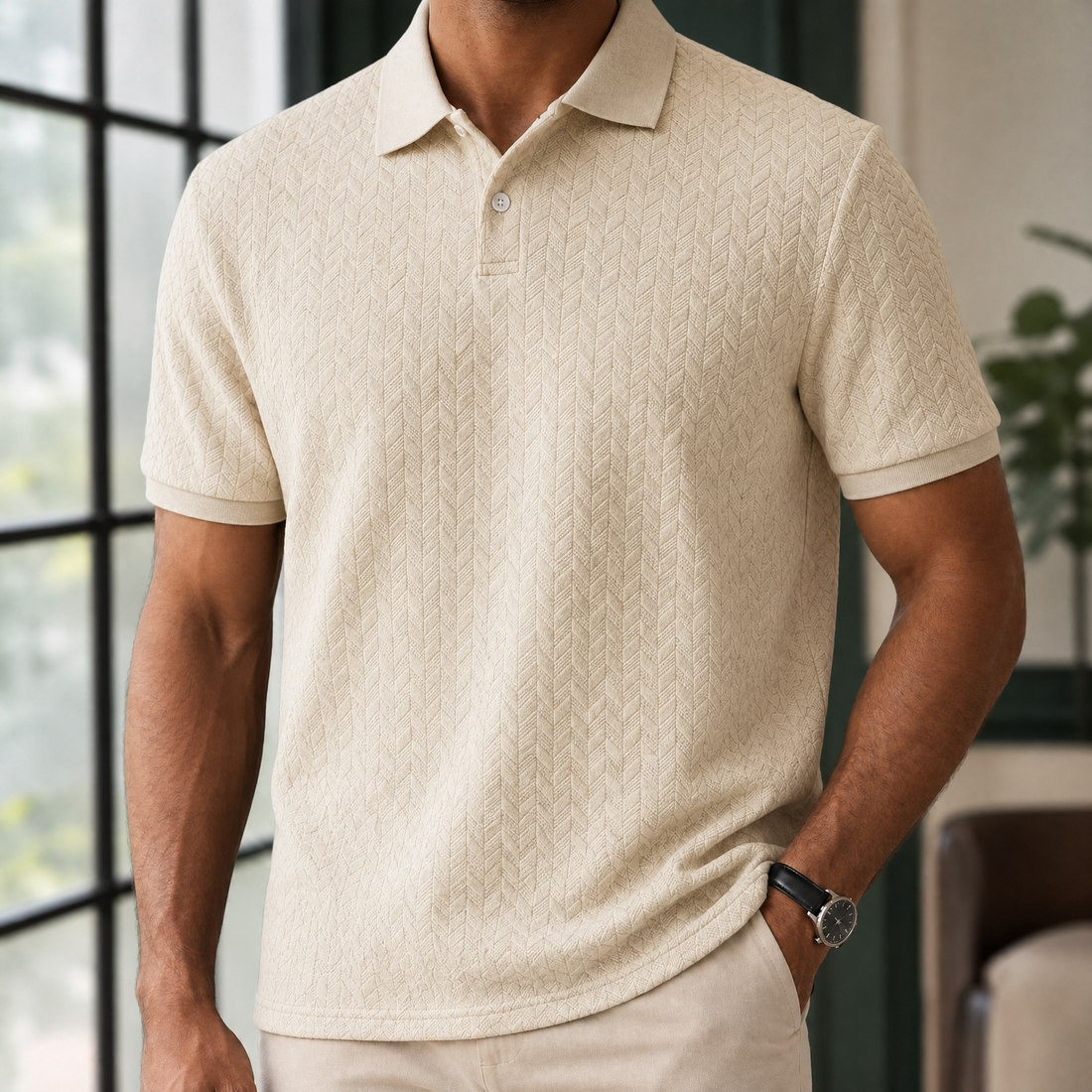Alphonse-York Textured Polo - Khaki