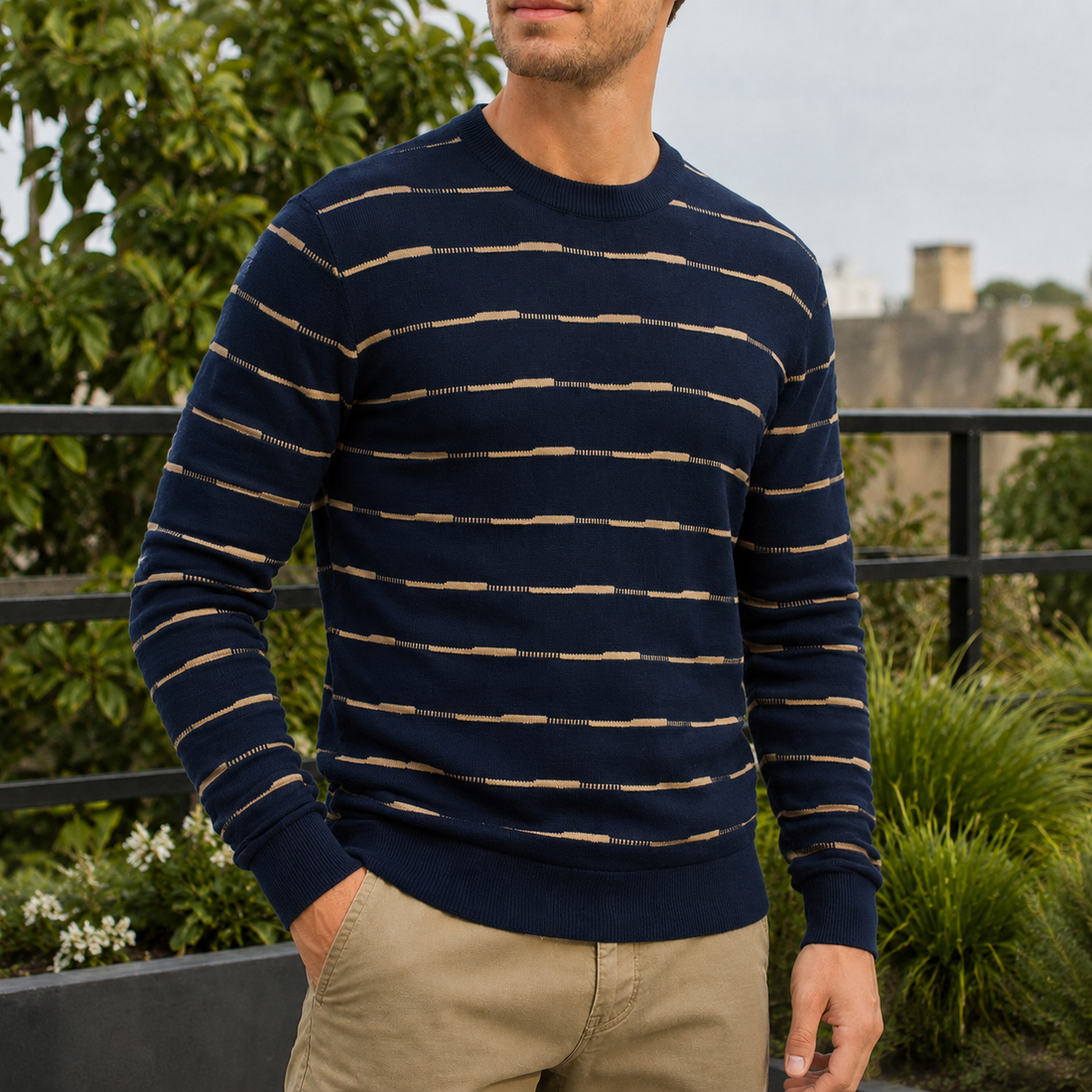 Edmund Textured Knit Sweater - Navy