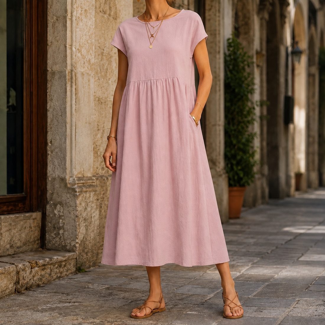 Orla-June Cotton Midi Dress - Pink