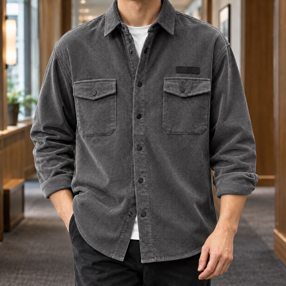 Ethan-Stone Corduroy Overshirt - Gray