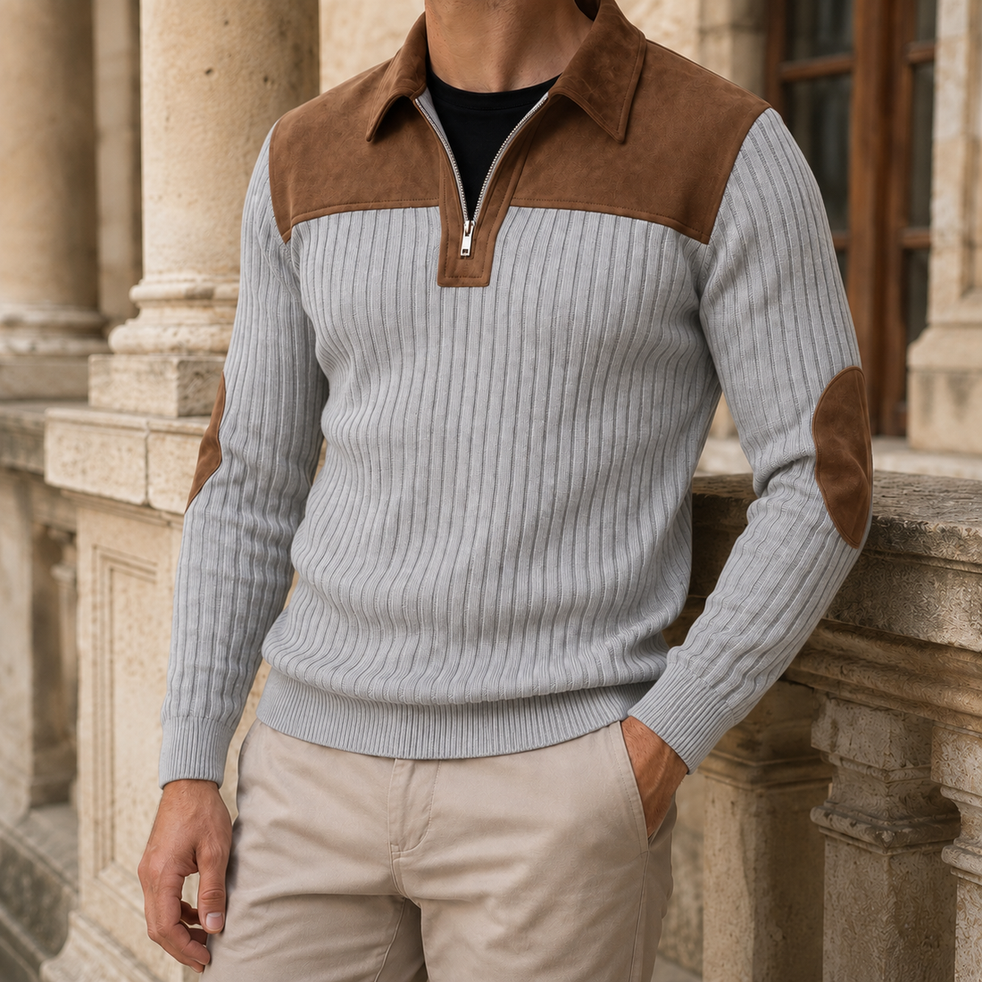 Marcel-Rhys Quarter Zip Sweater - Gray