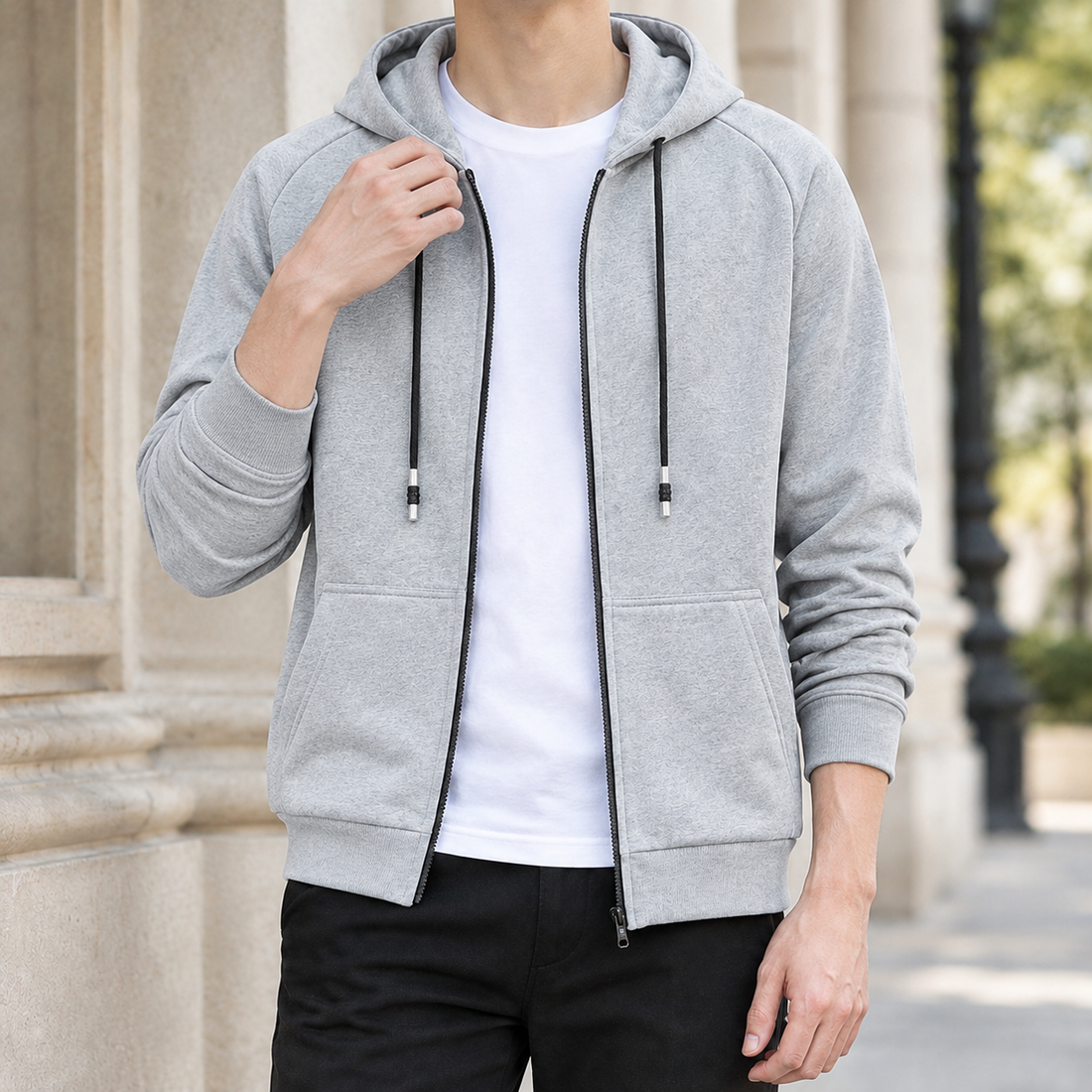 Fintan Hooded Hoodie - Cardigan Sweatshirt Gray