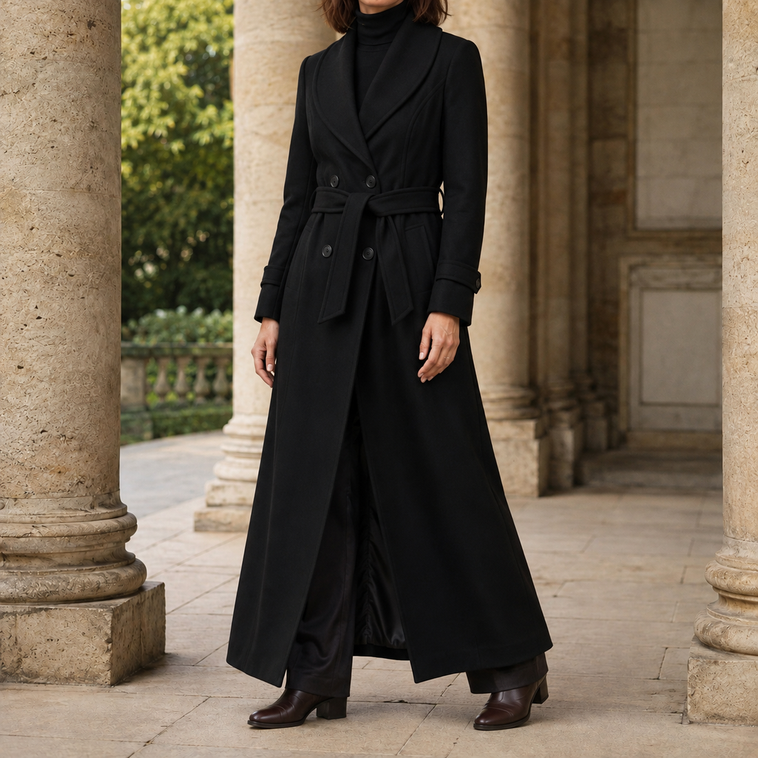 Evelina-Sage Tailored Overcoat - Black