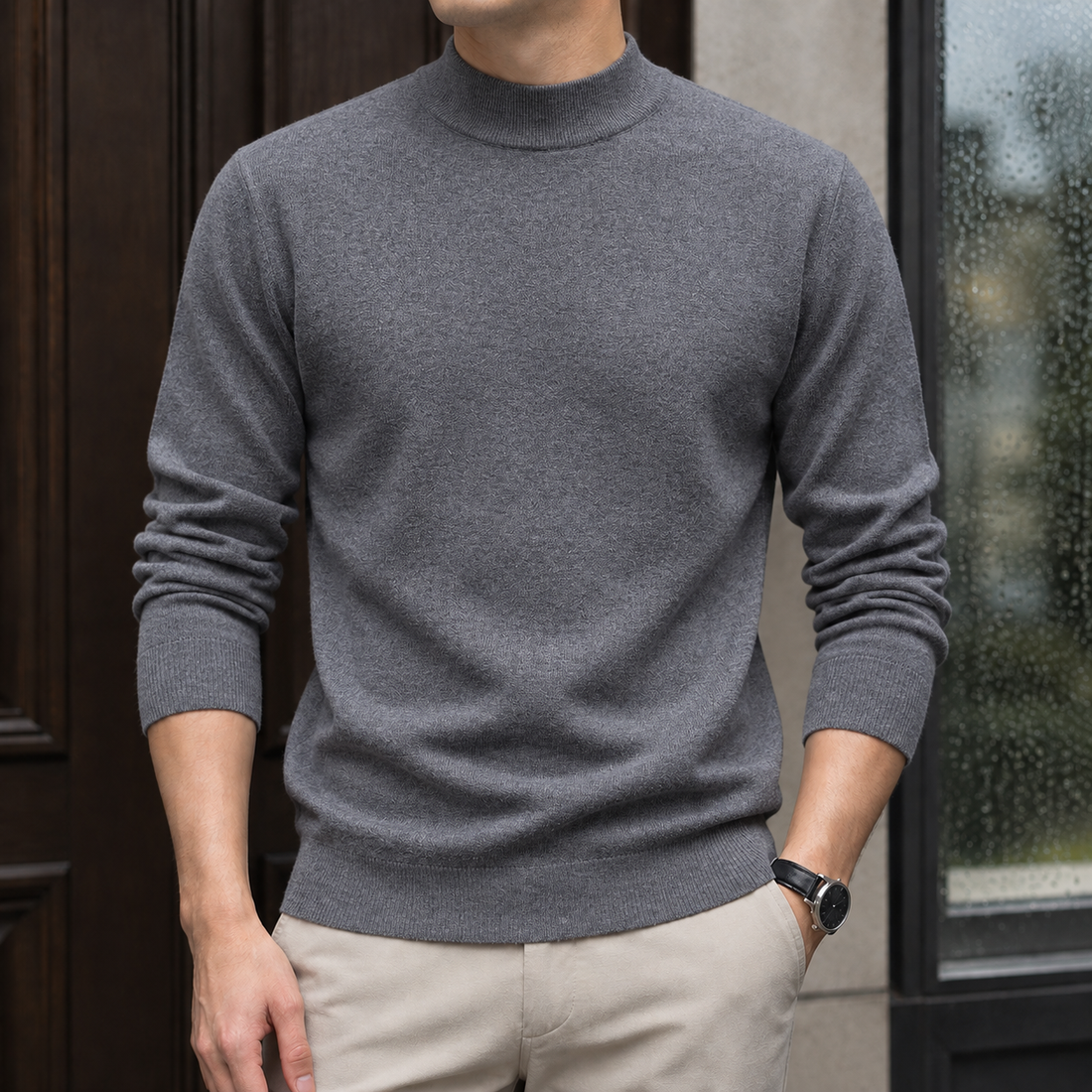 August-Rhys Mock Neck Sweater - Dark Gray