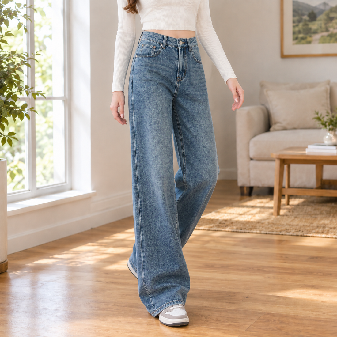 Rosalie-Elise Wide Leg Jeans - Retro Blue