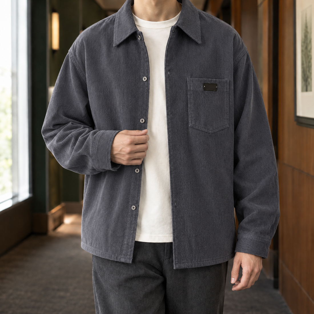 Patrick-Wren Corduroy Overshirt - Dark Gray