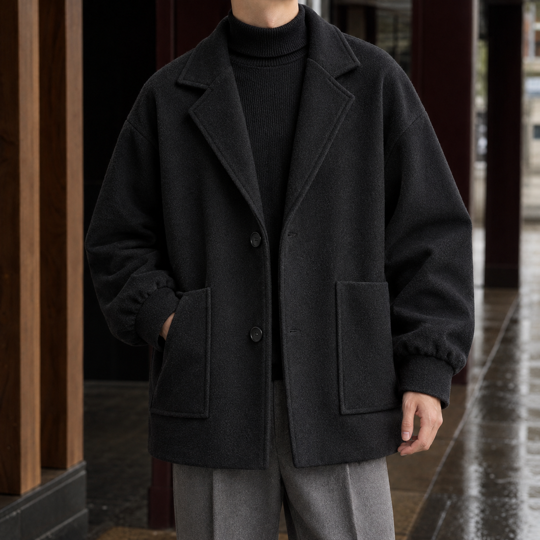 Neil-Grey Oversized Jacket - Black