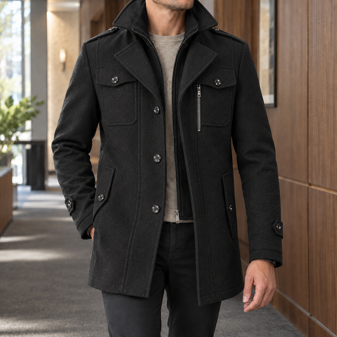 Benjamin Double Collar Coat - Black