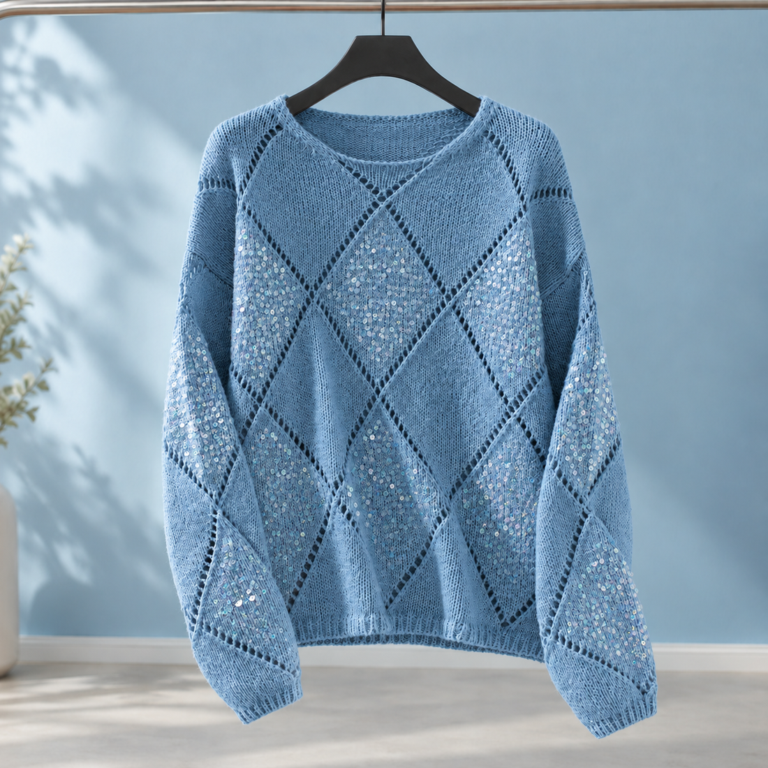 Madeline-Claire Sequin Knit Sweater - Blue