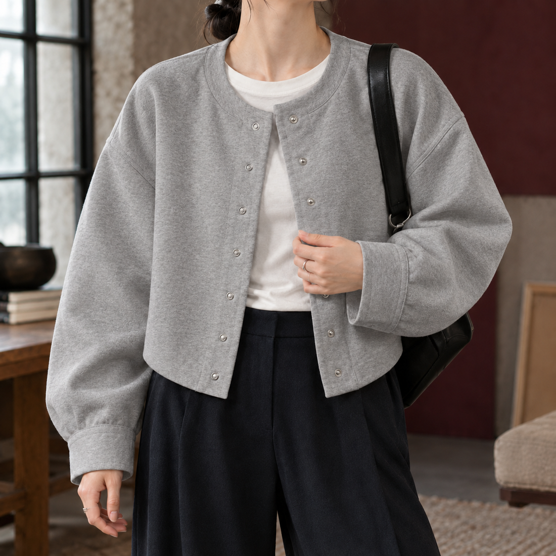 Alice Snap Front Jacket - Gray