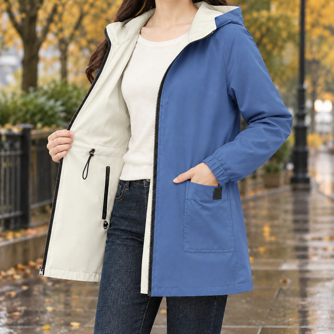 Pascaline-Grace Reversible Jacket - Outer Blue Inner Rice White
