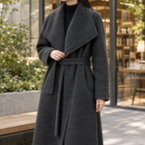 Francesca-Faye Belted Wool Coat - Carbon Black