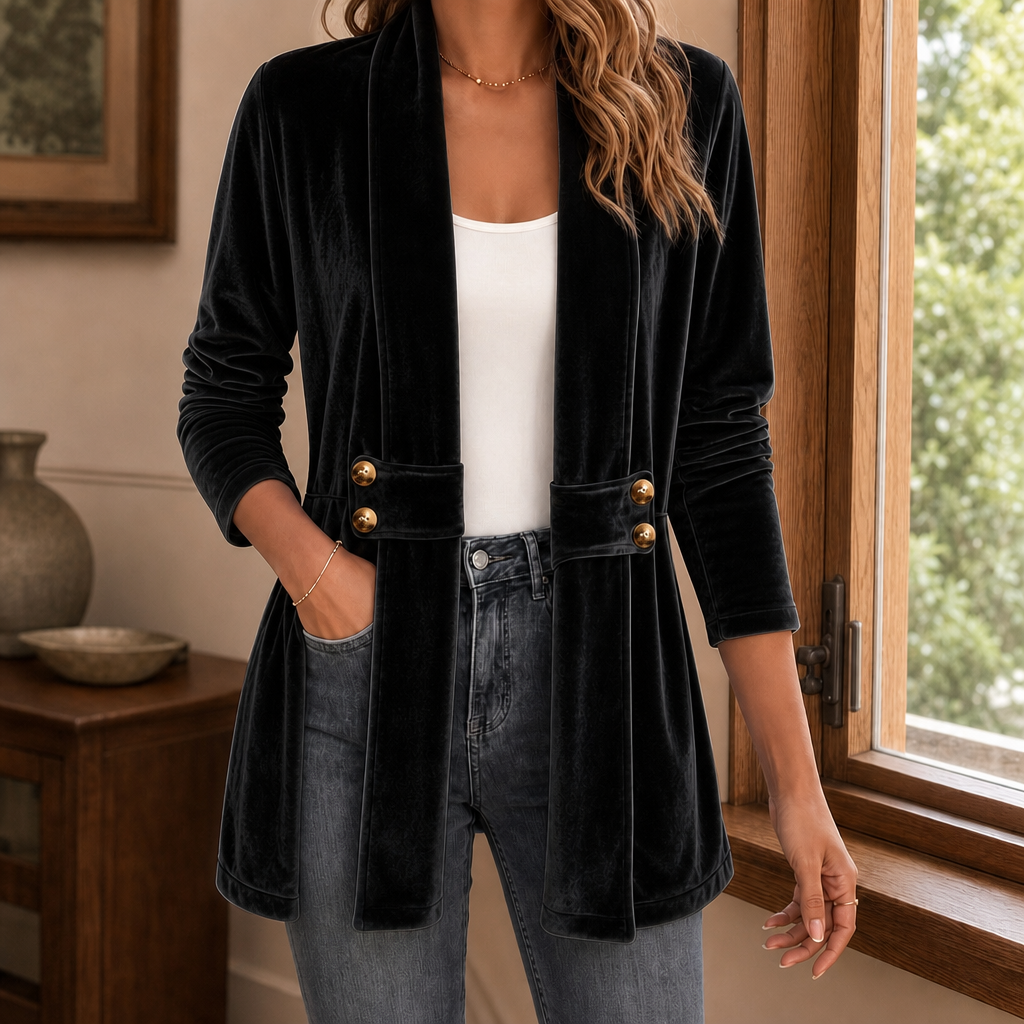 Zenobia Velvet Cardigan - Black