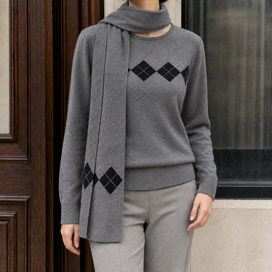 Aimee-Elise Argyle Sweater Set - Gray