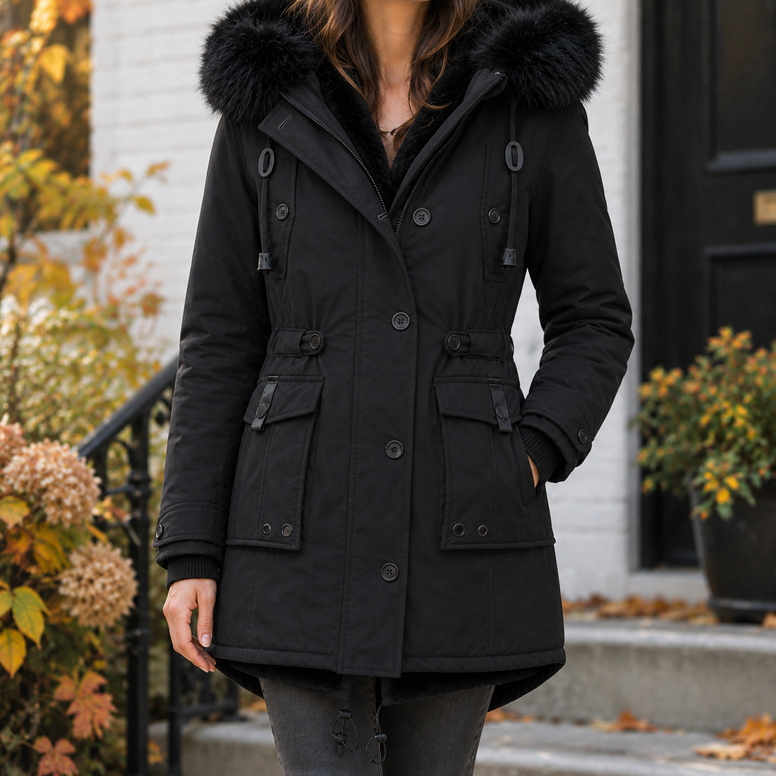 April-Marie Cinched Overcoat - Black