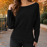Cleo-Jade Boat Neck Sweater - Black