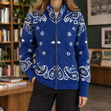 Constance Paisley Zip Sweater - Royal Blue