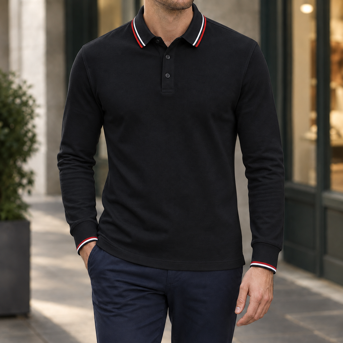 Zane-Hayes Tipped Polo - Belted Collar - Black