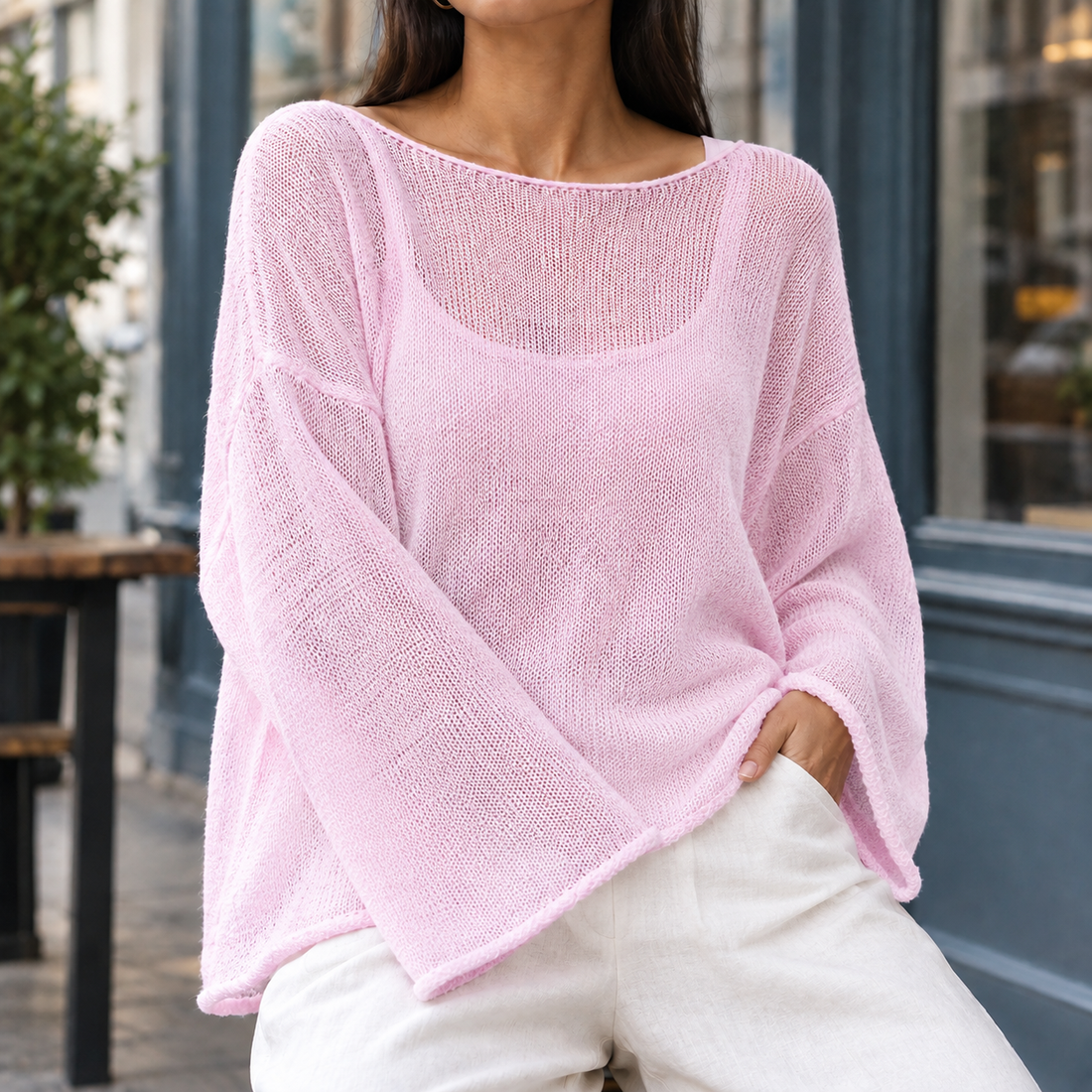 Ilaria-Rae Boat Neck Top - Pink