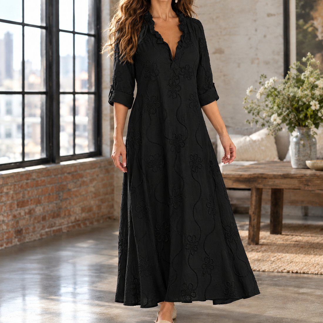 Genevieve-Rae Embroidered Maxi Dress - Black