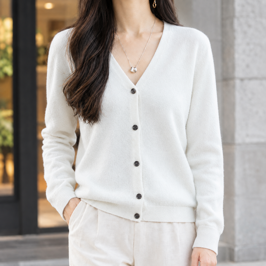 Maylis-Grace V-Neck Cardigan - White