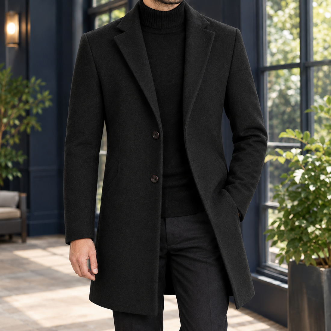 Alec-Rhys Wool Coat - Black